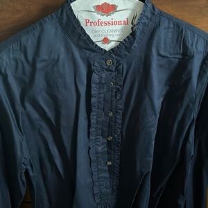 J. Crew tuxedo ruffle cotton blouse in navy